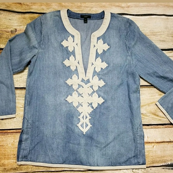 J. Crew Tops - J. Crew Chambray Ecru deep V neck Tunic